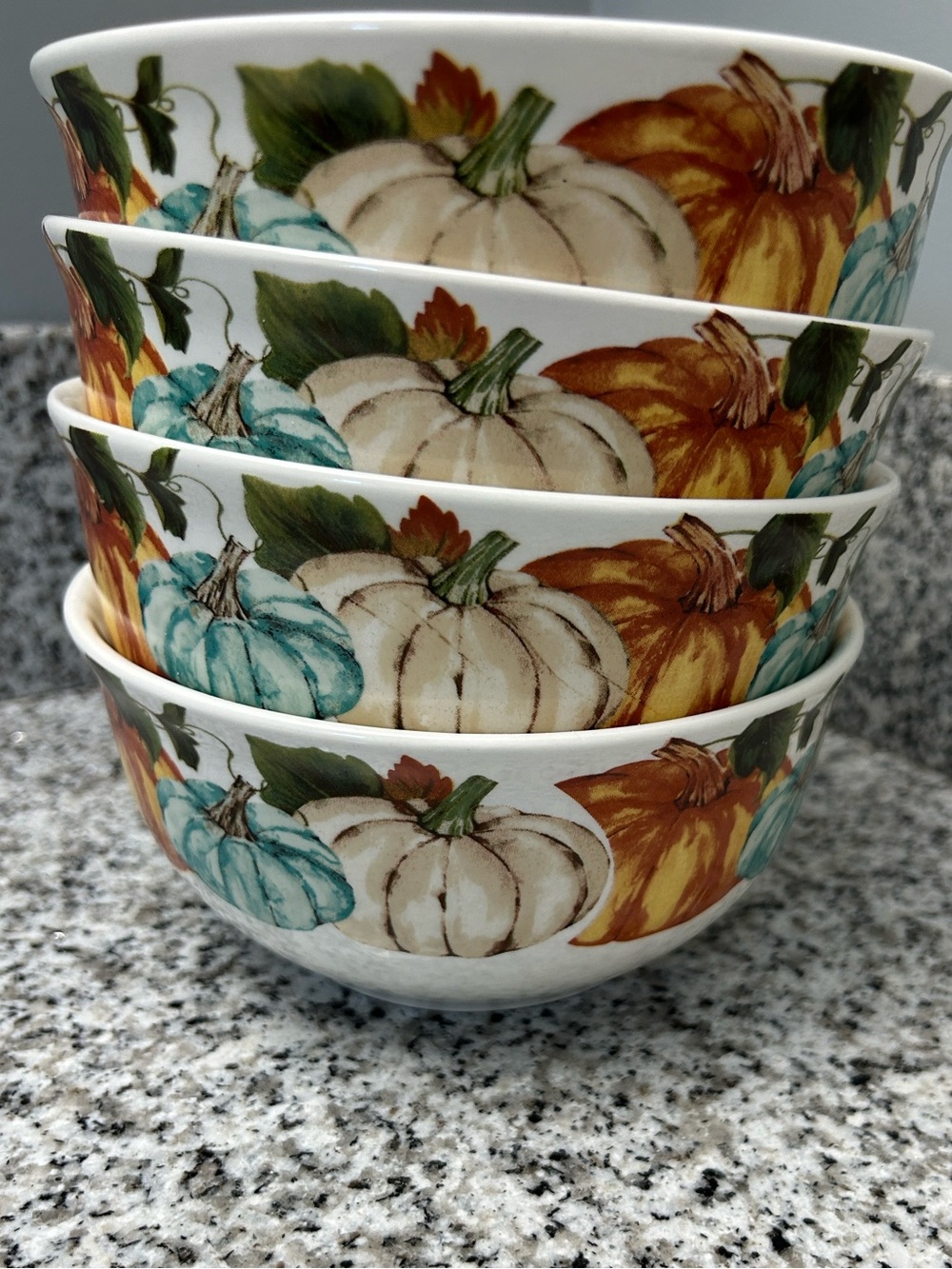 Royal Norfolk White Ceramic Bowls with Autumn Pumpkin Thankful Design